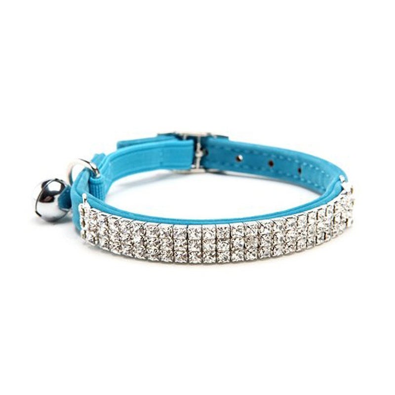 CHUKCHI Soft Velvet Safe Cat Adjustable Collar Bling Diamante with Bells,11 inch for Small Dogs and Cats (Blue) - Image 1